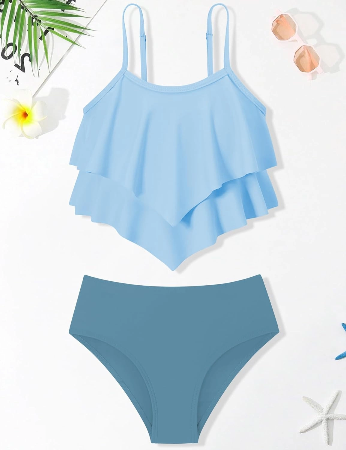 oklady Girls Swimsuit 2 Piece Bikini Set Tiered Ruffled Bathing Suit Adjustable Straps Girls' Swimwear