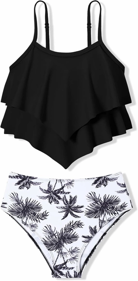 oklady Girls Swimsuit 2 Piece Bikini Set Tiered Ruffled Bathing Suit Adjustable Straps Girls' Swimwear