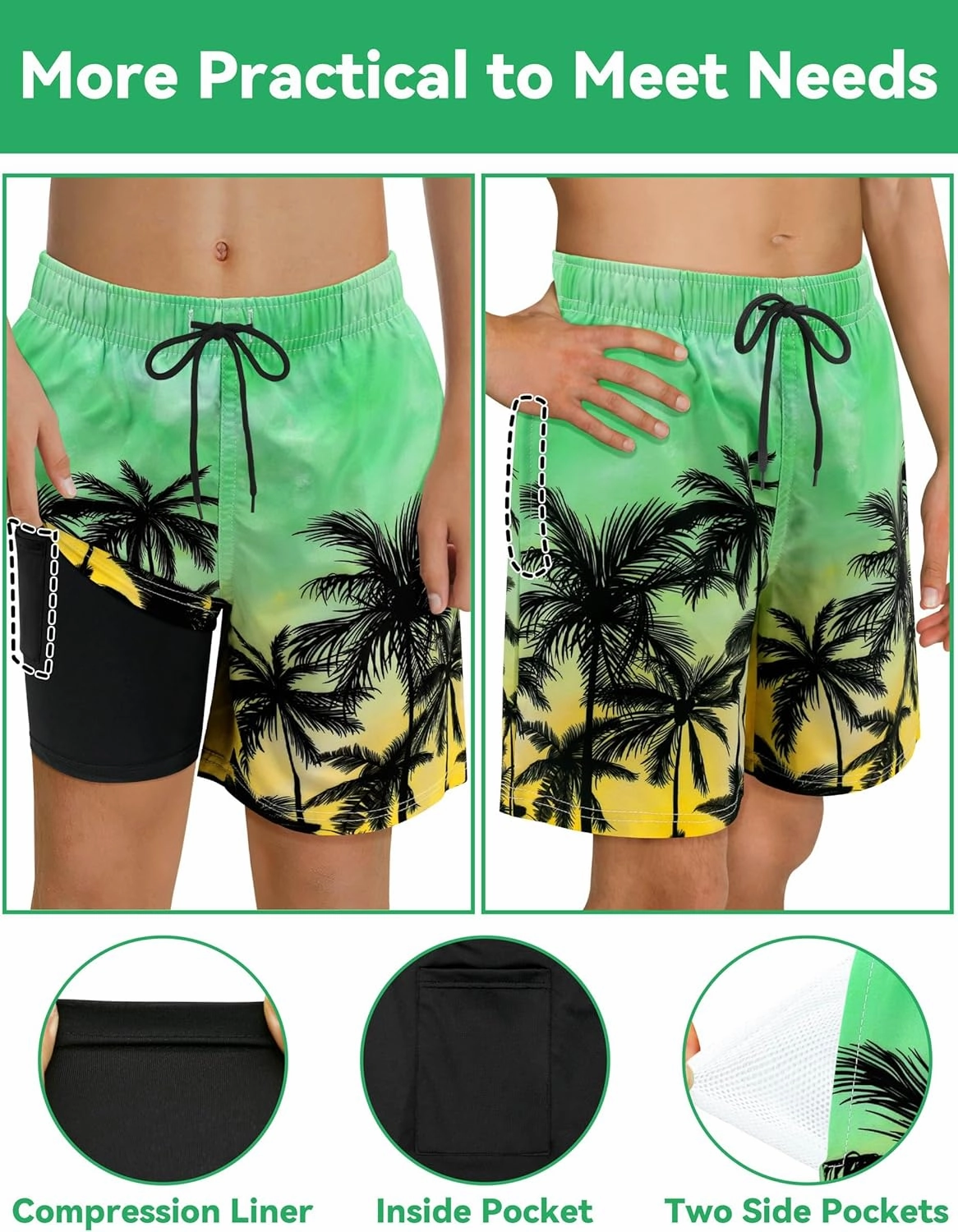 Olreco Youth Boys Swim Trunks with Compression Liner Boys Bathing Suit for Kids Swimsuits Teen Quick Dry Kids Board Shorts