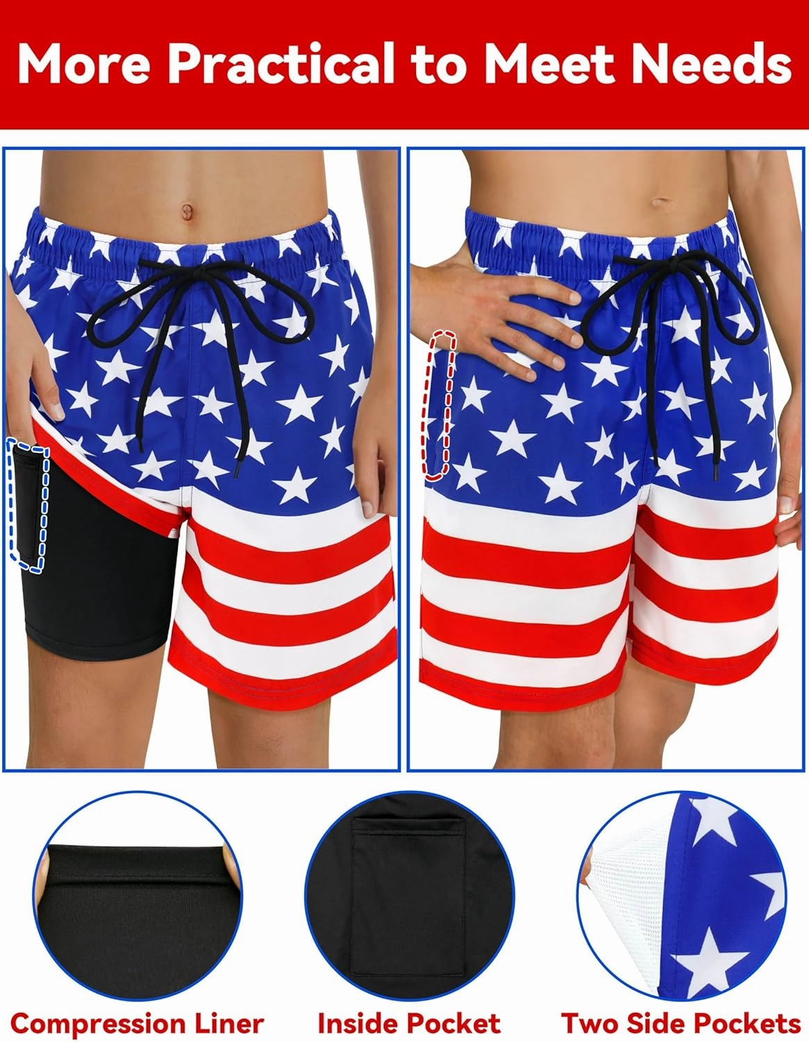 Olreco Youth Boys Swim Trunks with Compression Liner Boys Bathing Suit for Kids Swimsuits Teen Quick Dry Kids Board Shorts