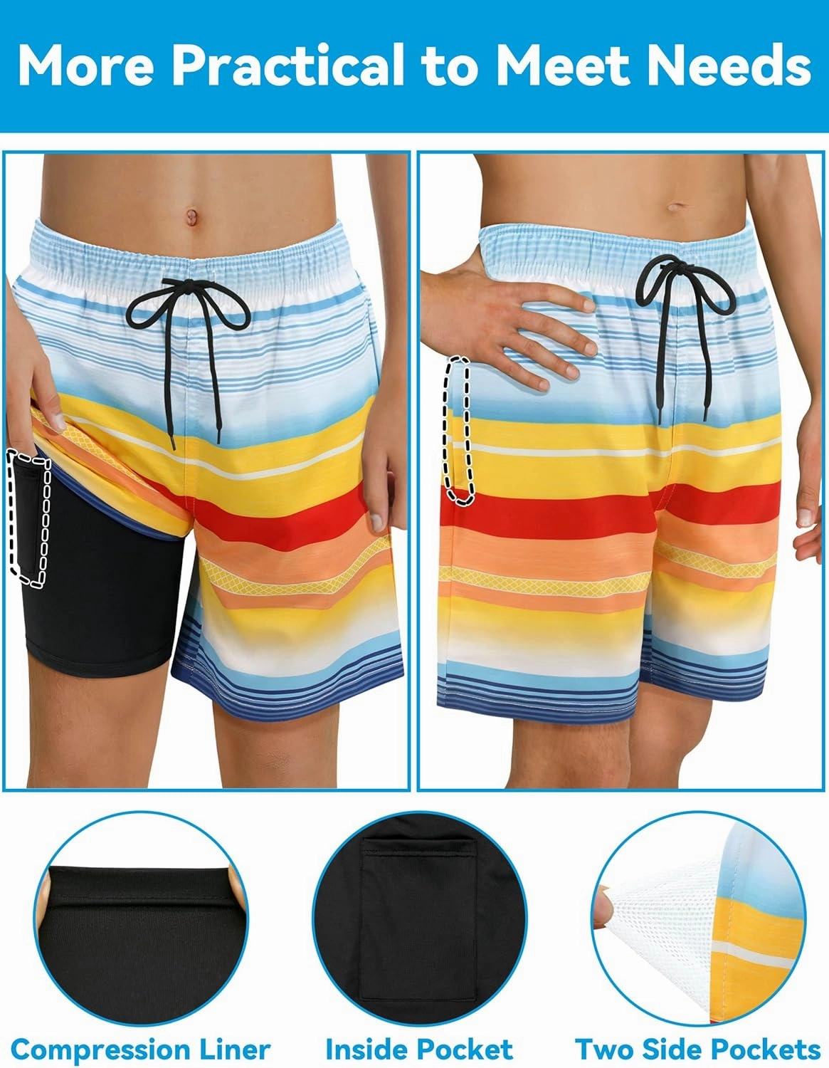 Olreco Youth Boys Swim Trunks with Compression Liner Boys Bathing Suit for Kids Swimsuits Teen Quick Dry Kids Board Shorts