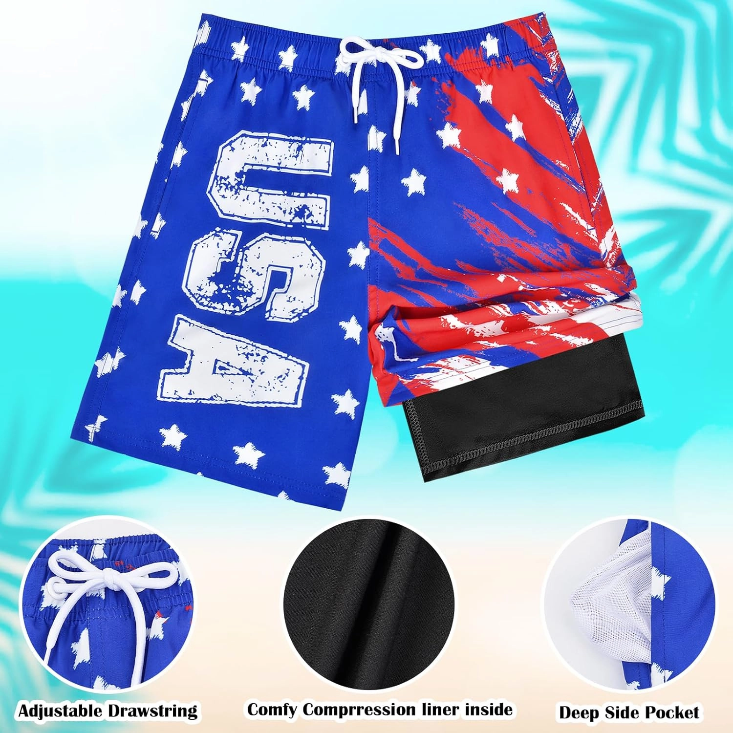 OlyPegic Boys Swim Trunks with Boxer Brief Liner Compression Boy Bathing Suit Quick Dry Beach Swimsuit Toddler Swim Shorts