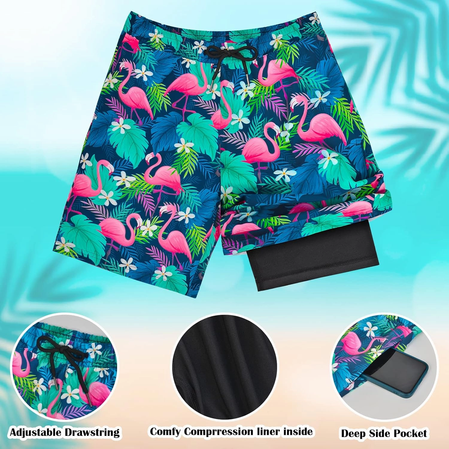 OlyPegic Boys Swim Trunks with Boxer Brief Liner Compression Boy Bathing Suit Quick Dry Beach Swimsuit Toddler Swim Shorts