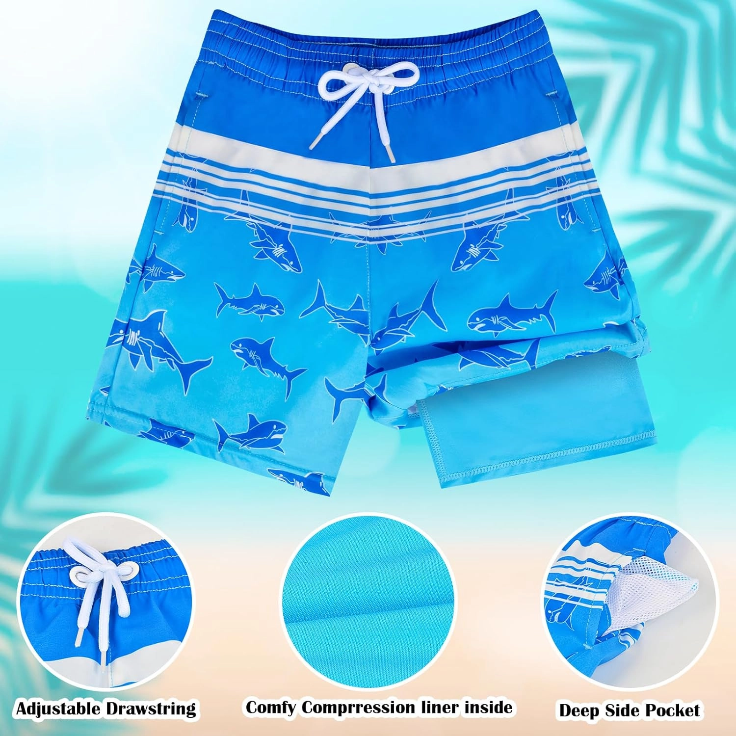 OlyPegic Boys Swim Trunks with Boxer Brief Liner Compression Boy Bathing Suit Quick Dry Beach Swimsuit Toddler Swim Shorts