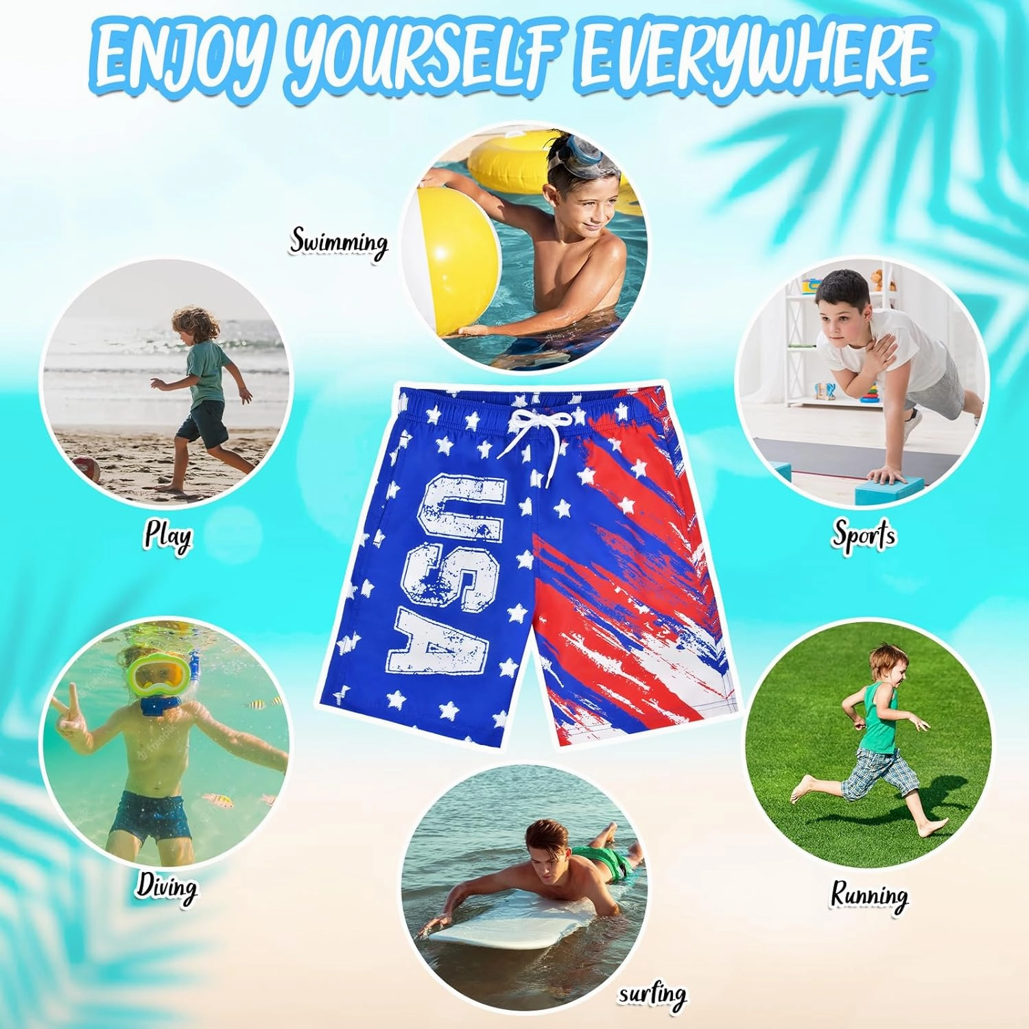 OlyPegic Boys Swim Trunks with Boxer Brief Liner Compression Boy Bathing Suit Quick Dry Beach Swimsuit Toddler Swim Shorts