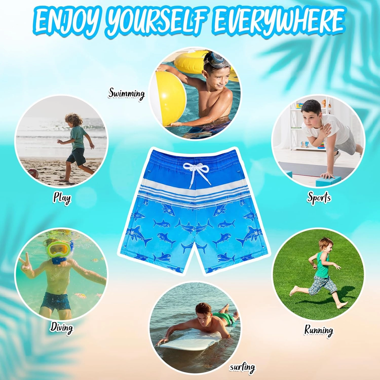 OlyPegic Boys Swim Trunks with Boxer Brief Liner Compression Boy Bathing Suit Quick Dry Beach Swimsuit Toddler Swim Shorts