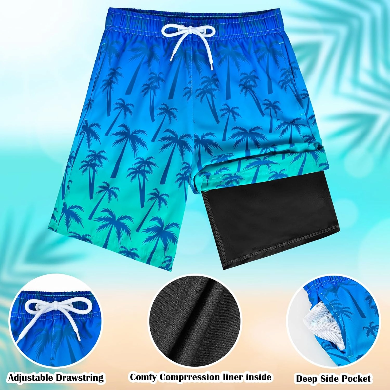 OlyPegic Boys Swim Trunks with Boxer Brief Liner Compression Boy Bathing Suit Quick Dry Beach Swimsuit Toddler Swim Shorts