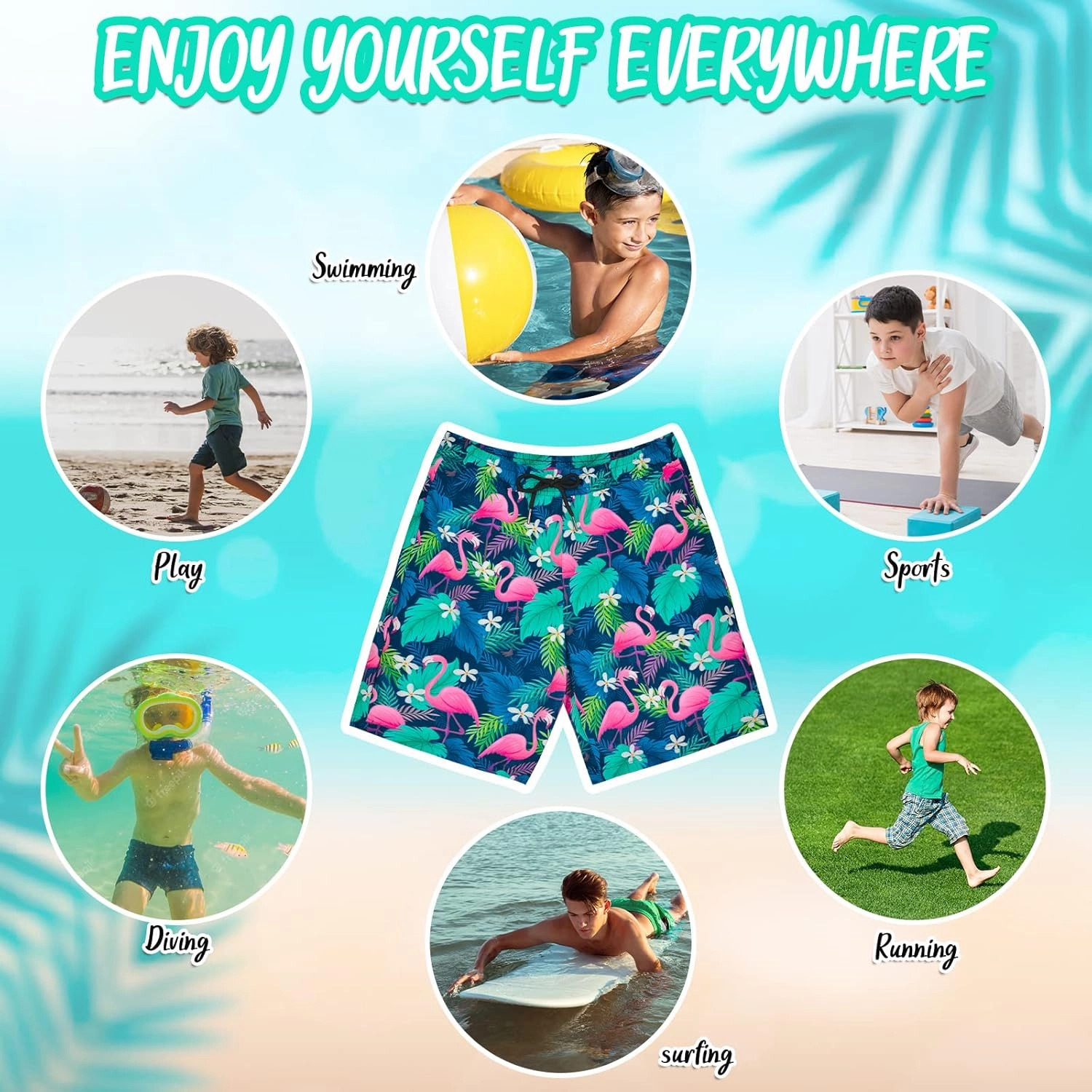 OlyPegic Boys Swim Trunks with Boxer Brief Liner Compression Boy Bathing Suit Quick Dry Beach Swimsuit Toddler Swim Shorts