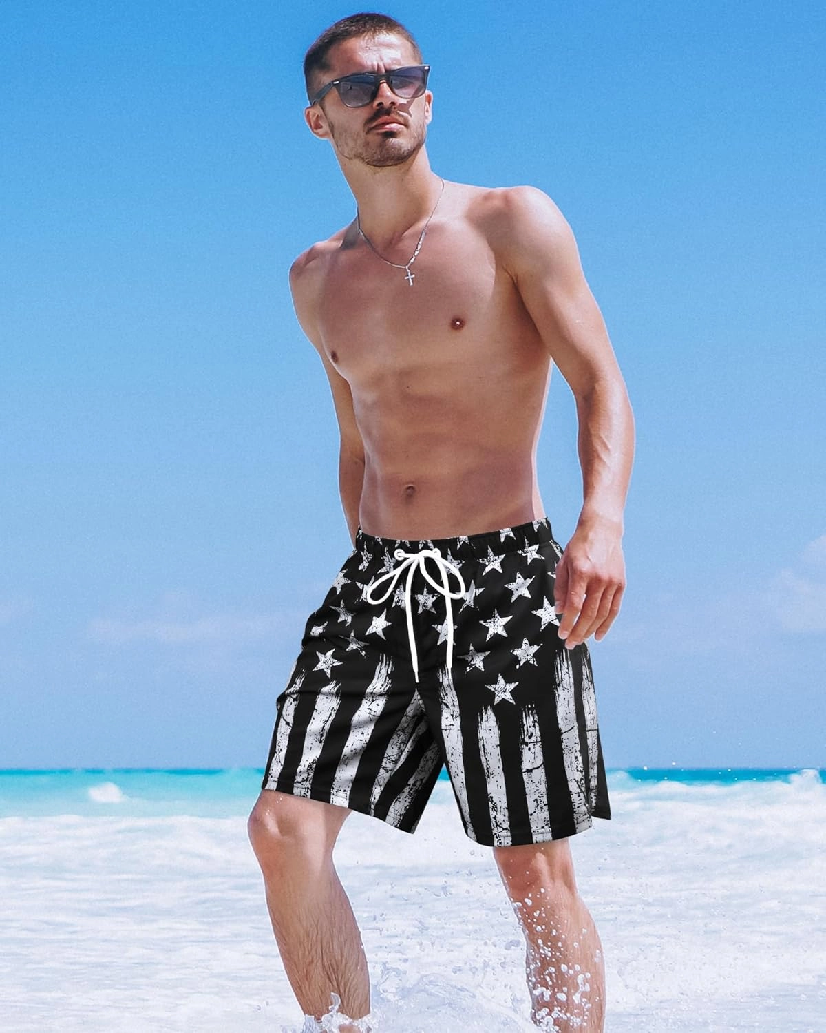 OlyPegic Men's Swim Trunks with Compression Liner Board Beach Shorts Quick Dry Swim Shorts Bathing Suits with Zipper Pock