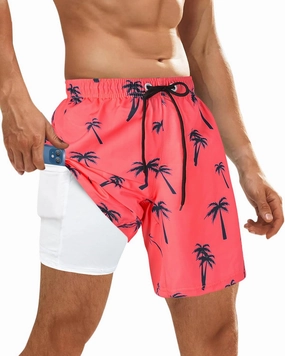 OlyPegic Men's Swim Trunks with Compression Liner Board Beach Shorts Quick Dry Swim Shorts Bathing Suits with Zipper Pock