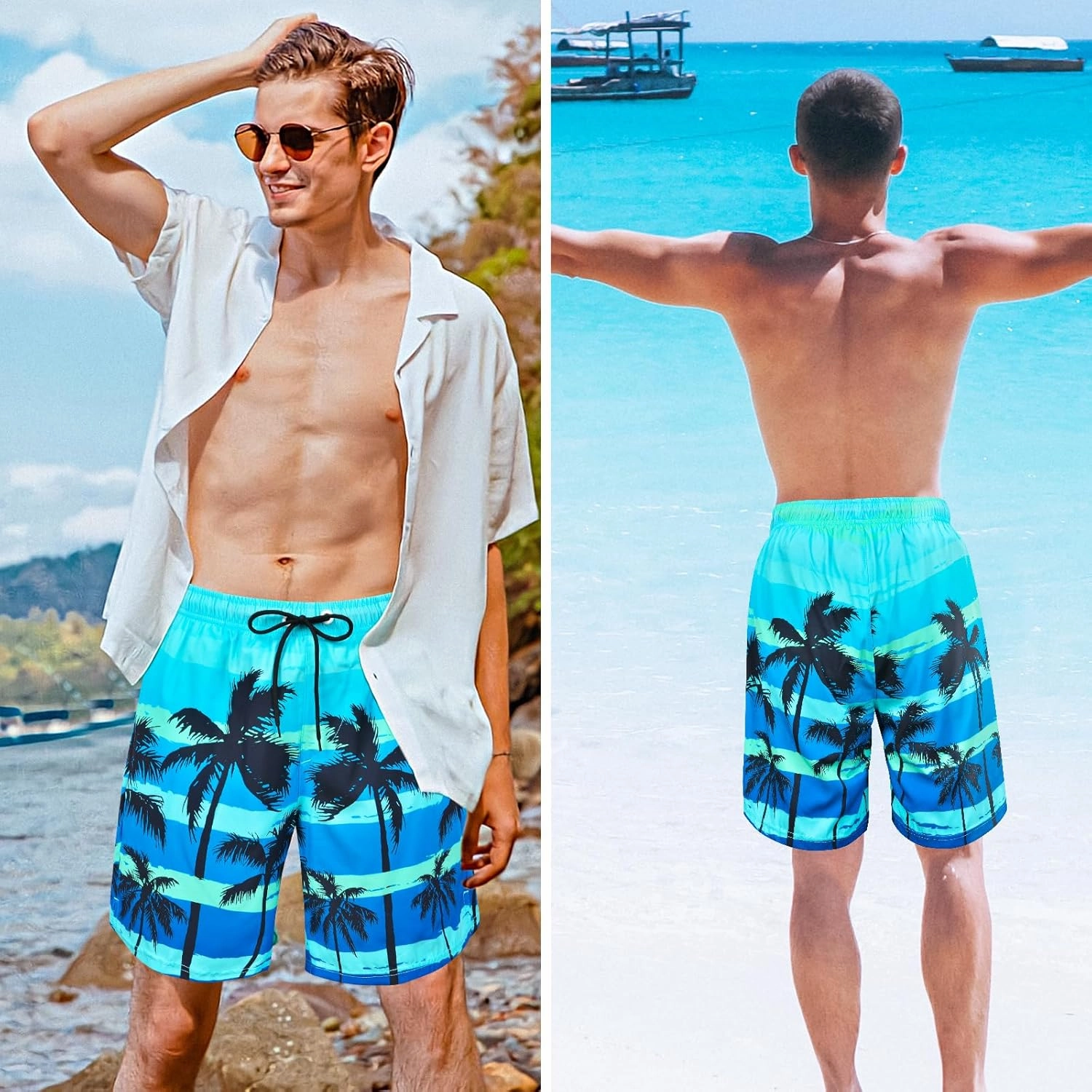 OlyPegic Men's Swim Trunks with Compression Liner Board Beach Shorts Quick Dry Swim Shorts Bathing Suits with Zipper Pock