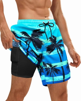 OlyPegic Men's Swim Trunks with Compression Liner Board Beach Shorts Quick Dry Swim Shorts Bathing Suits with Zipper Pock