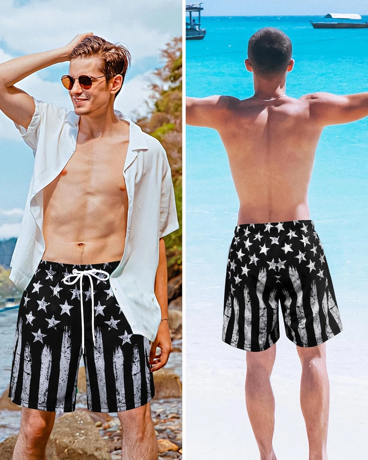OlyPegic Men's Swim Trunks with Compression Liner Board Beach Shorts Quick Dry Swim Shorts Bathing Suits with Zipper Pock