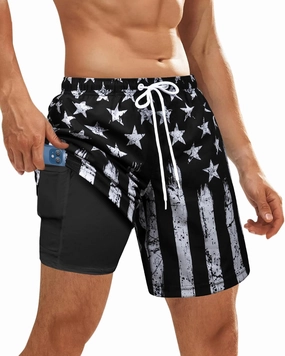 OlyPegic Men's Swim Trunks with Compression Liner Board Beach Shorts Quick Dry Swim Shorts Bathing Suits with Zipper Pock