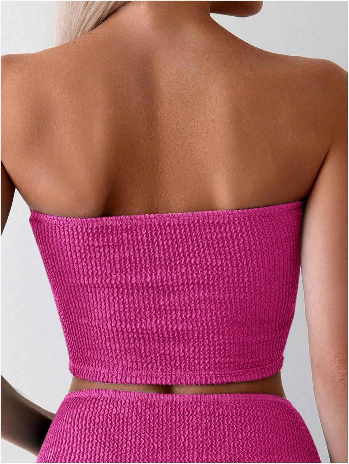 OYOANGLE Women's 2 Piece Strapless Swimsuit High Waisted Smocked Bandeau Bathing Suit