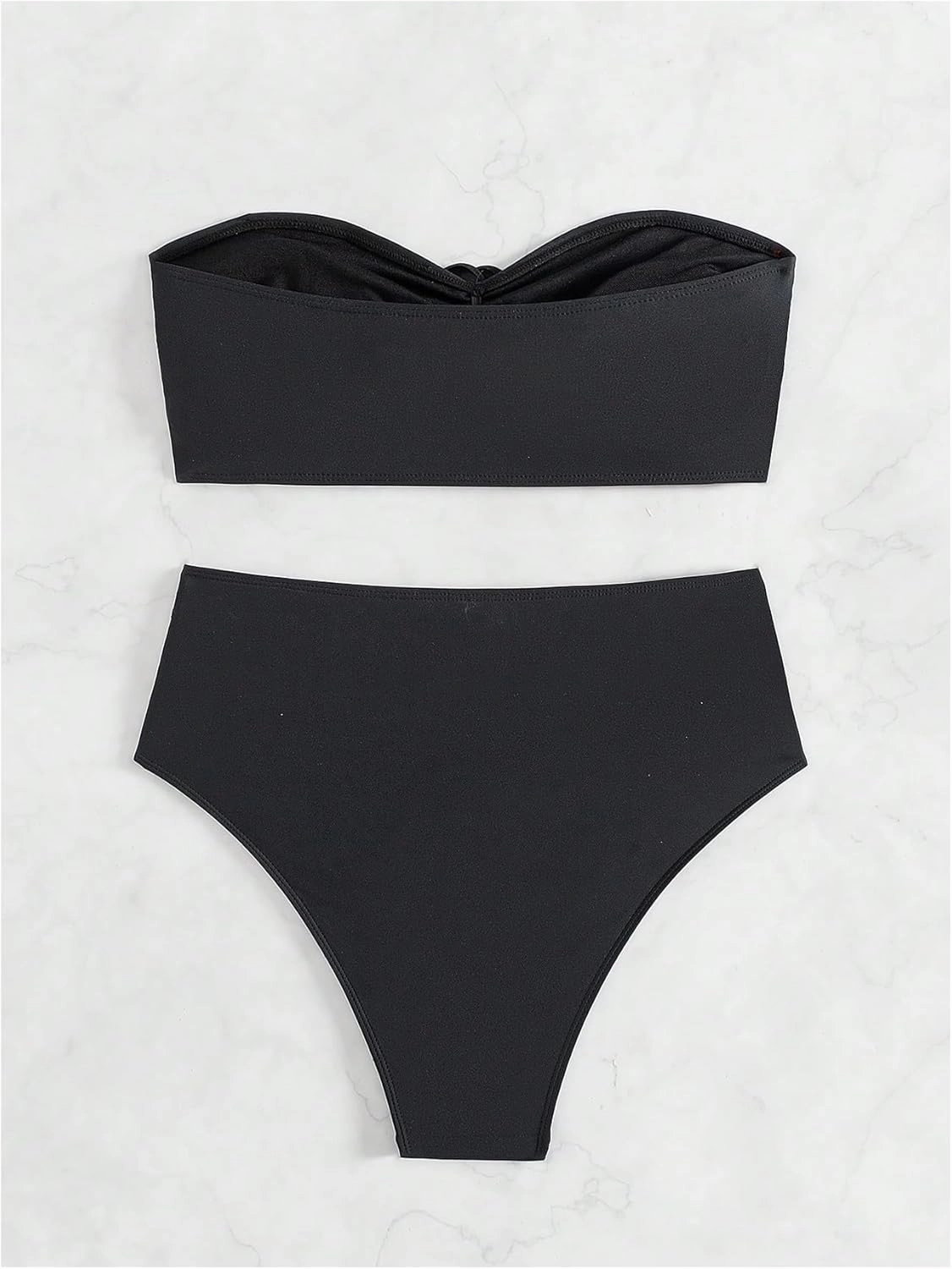 OYOANGLE Women's 3D Flower Ruched Strapless Bandeau Swimsuit Two Piece Mid Rise Bathing Suits