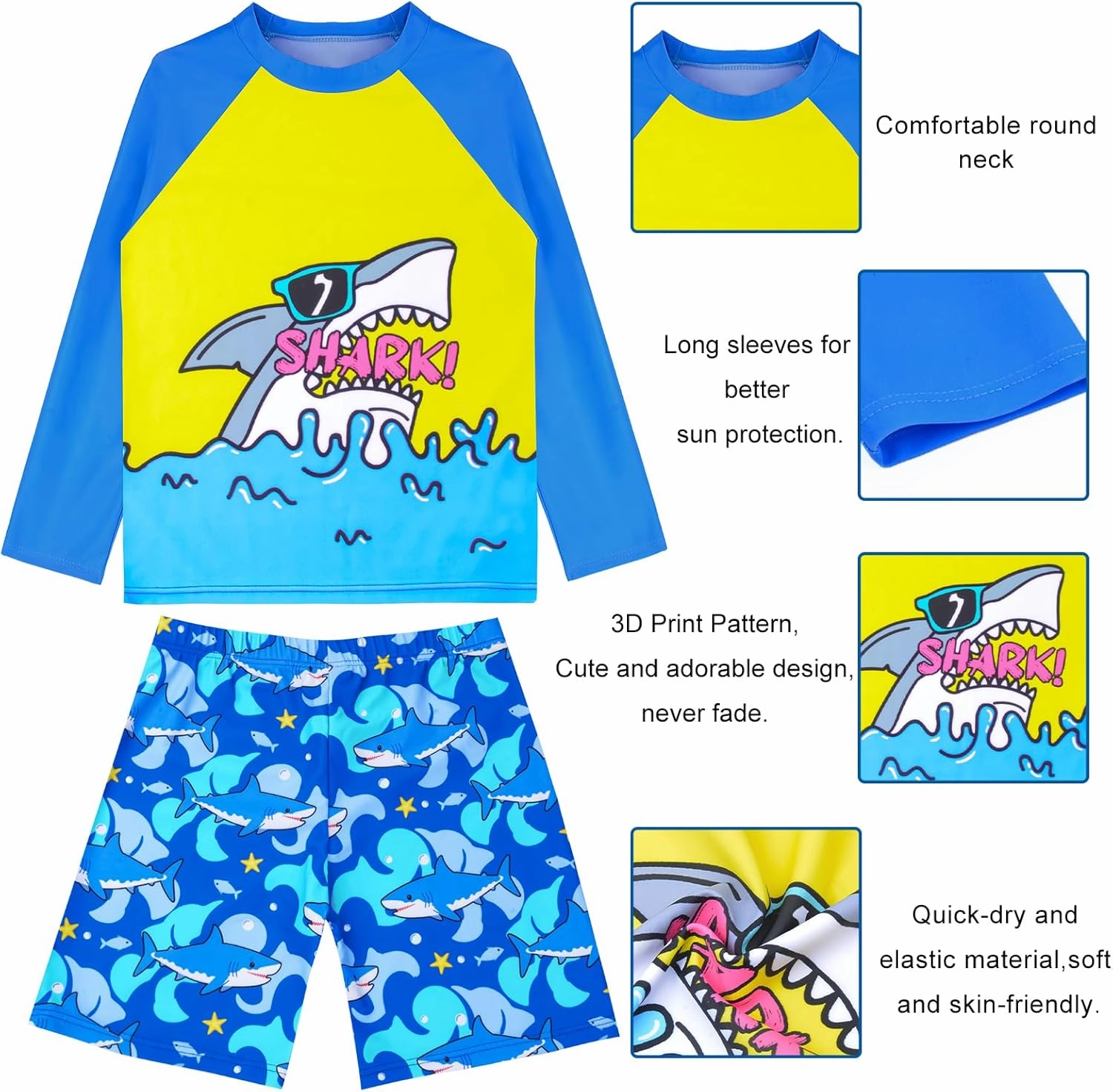 PASHOP Boys Swimsuit Rash Guard Boys' Swimwear Dinosaur Swimming Suits Bathing Suit for Toddler Boys Swim Trunk