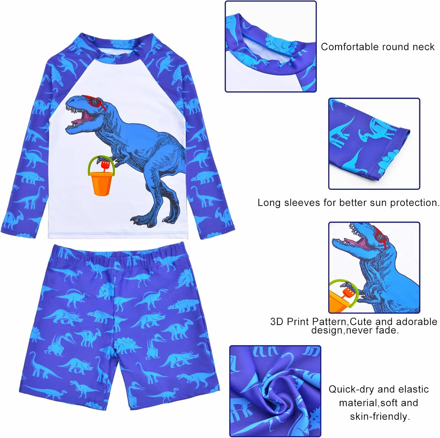 PASHOP Boys Swimsuit Rash Guard Boys' Swimwear Dinosaur Swimming Suits Bathing Suit for Toddler Boys Swim Trunk