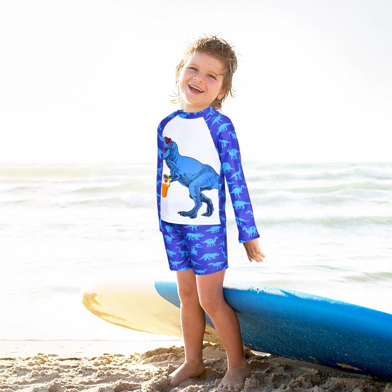 PASHOP Boys Swimsuit Rash Guard Boys' Swimwear Dinosaur Swimming Suits Bathing Suit for Toddler Boys Swim Trunk