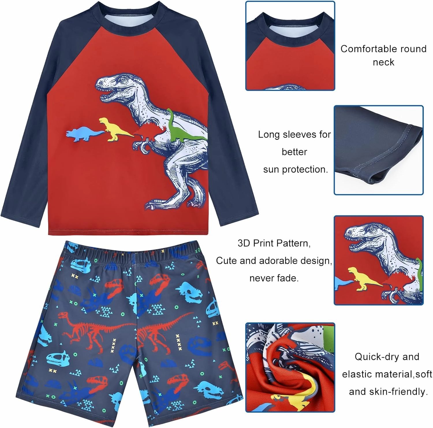 PASHOP Boys Swimsuit Rash Guard Boys' Swimwear Dinosaur Swimming Suits Bathing Suit for Toddler Boys Swim Trunk