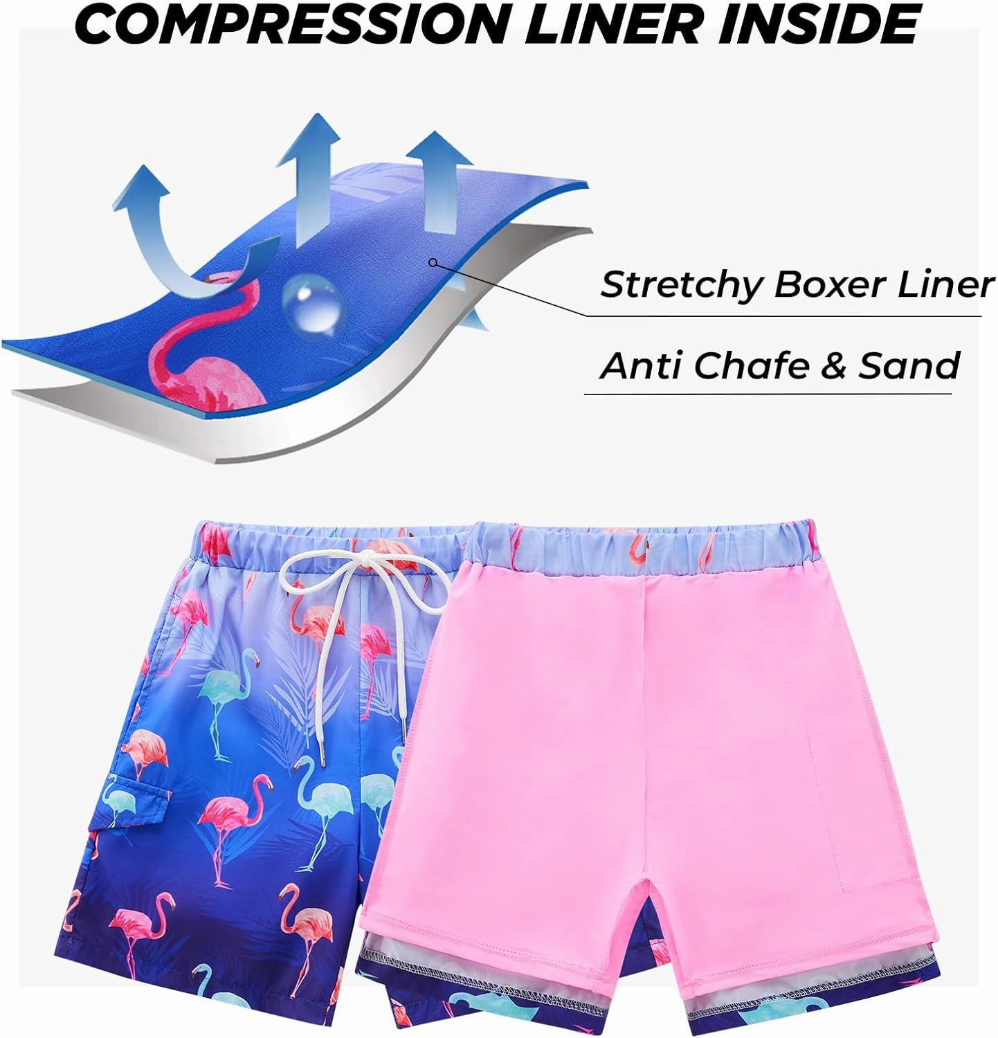 Patgoal Boys Swim Trunks with Compression Liner Boy Stretch Boxers Shorts 2 in 1 Beach Swimsuit Swimming Bathing Suit