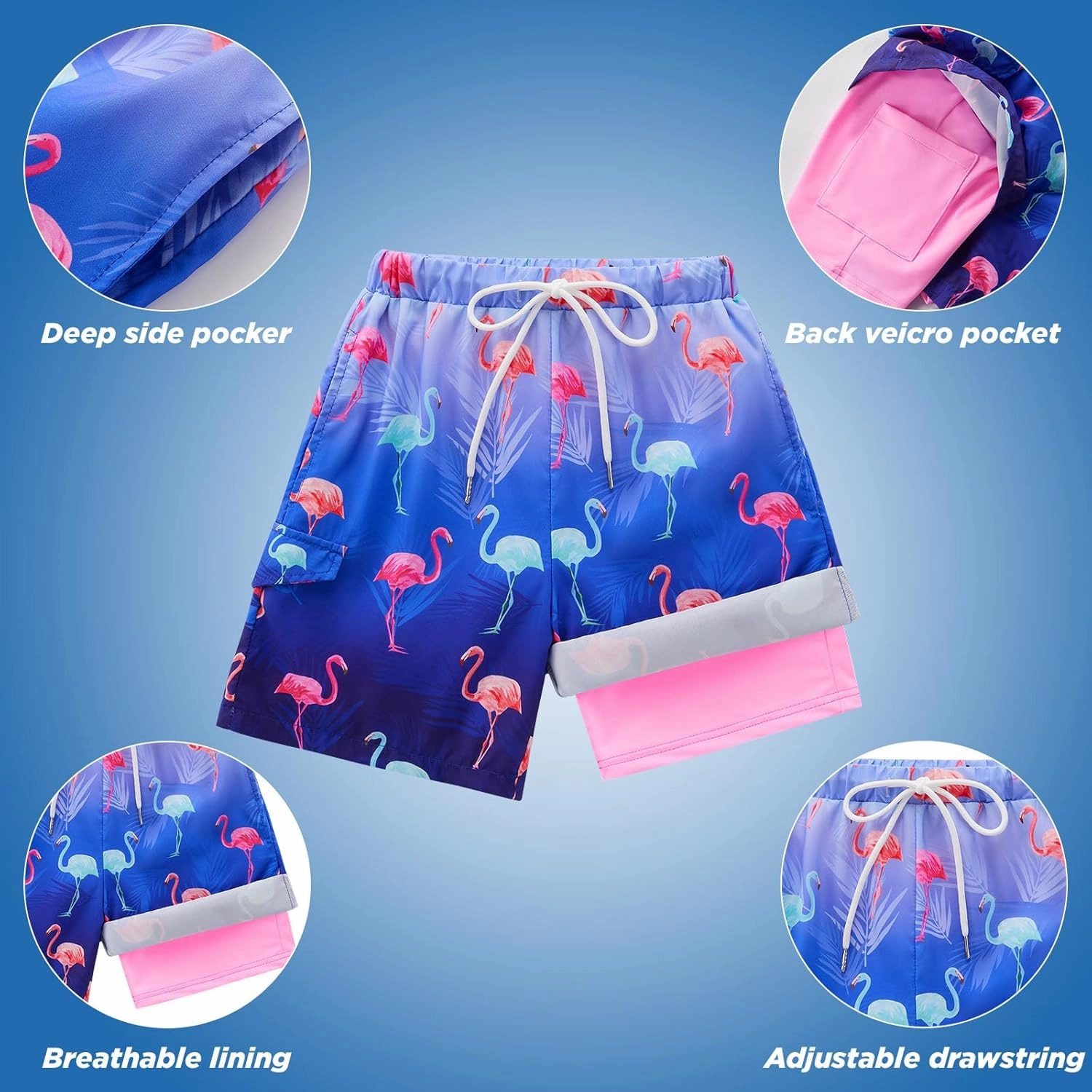 Patgoal Boys Swim Trunks with Compression Liner Boy Stretch Boxers Shorts 2 in 1 Beach Swimsuit Swimming Bathing Suit