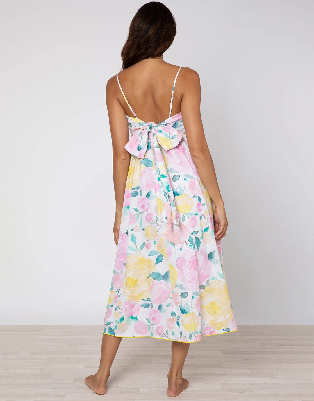 Peony Tie Back Midi Dress - Lemon