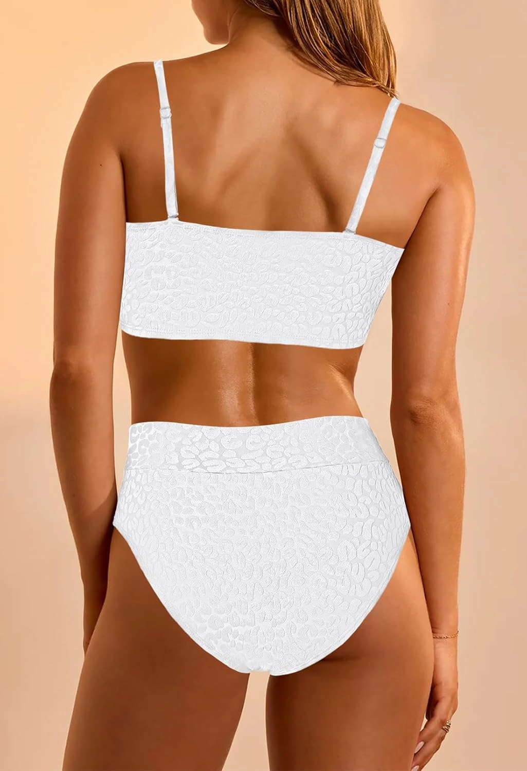 Pink Queen Women 2 Piece Bandeau Swimsuits Strapless Textured Bikini Set High Waisted Bathing Suits