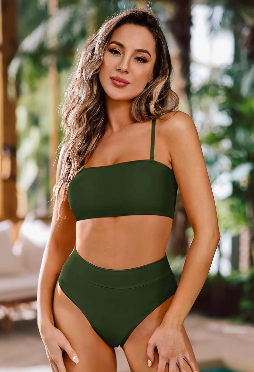 Pink Queen Women's Removable Strap Wrap Pad Cheeky High Waist Bikini Set Swimsuit