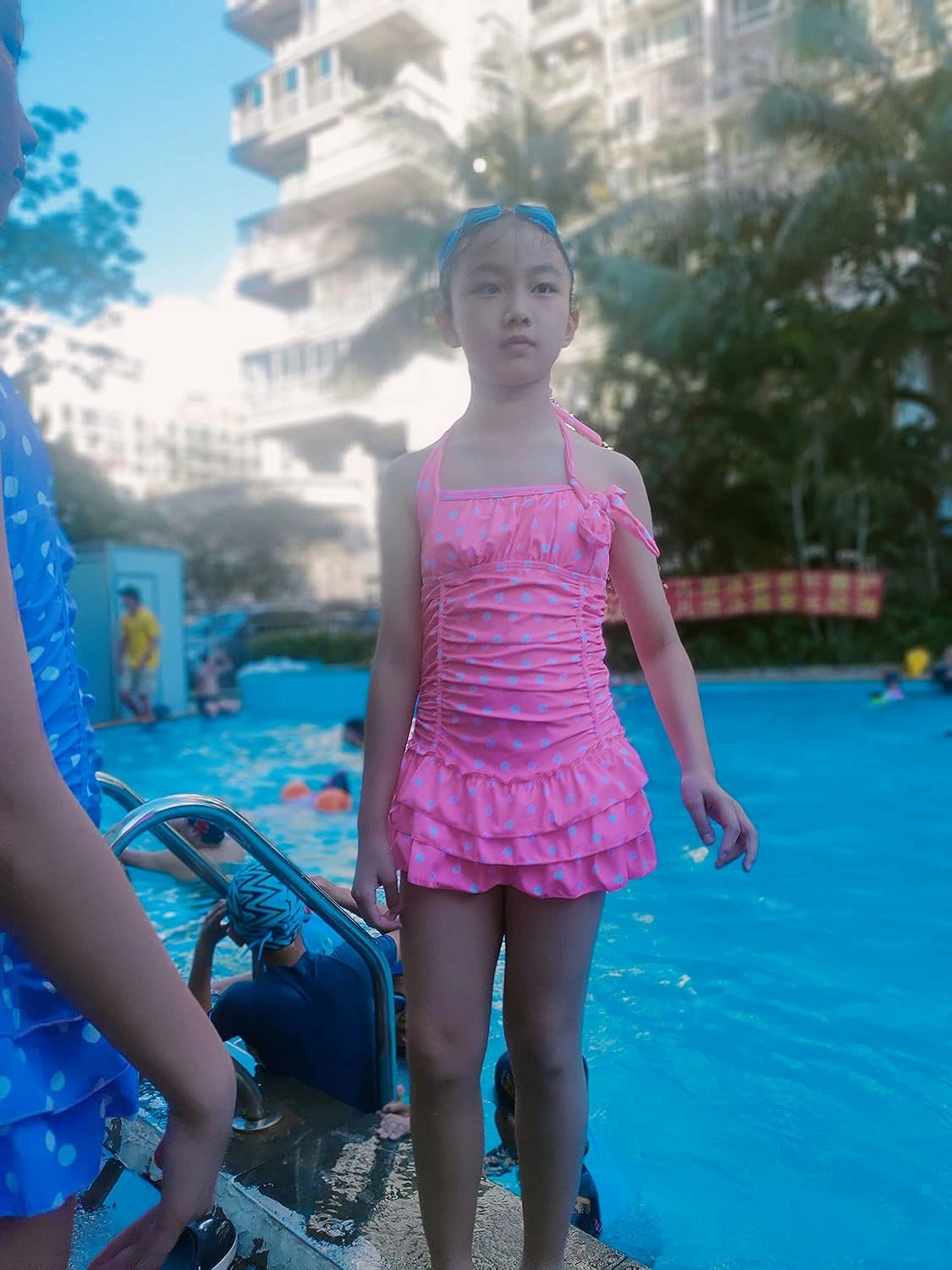 Polka Dot Girls Kids Bathing Suits Adjustable Swimsuits (FBA)
