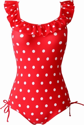 Polka Dot Girls Kids Bathing Suits Adjustable Swimsuits (FBA)