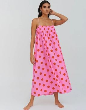 Polka Dot Midi Dress  - Pink