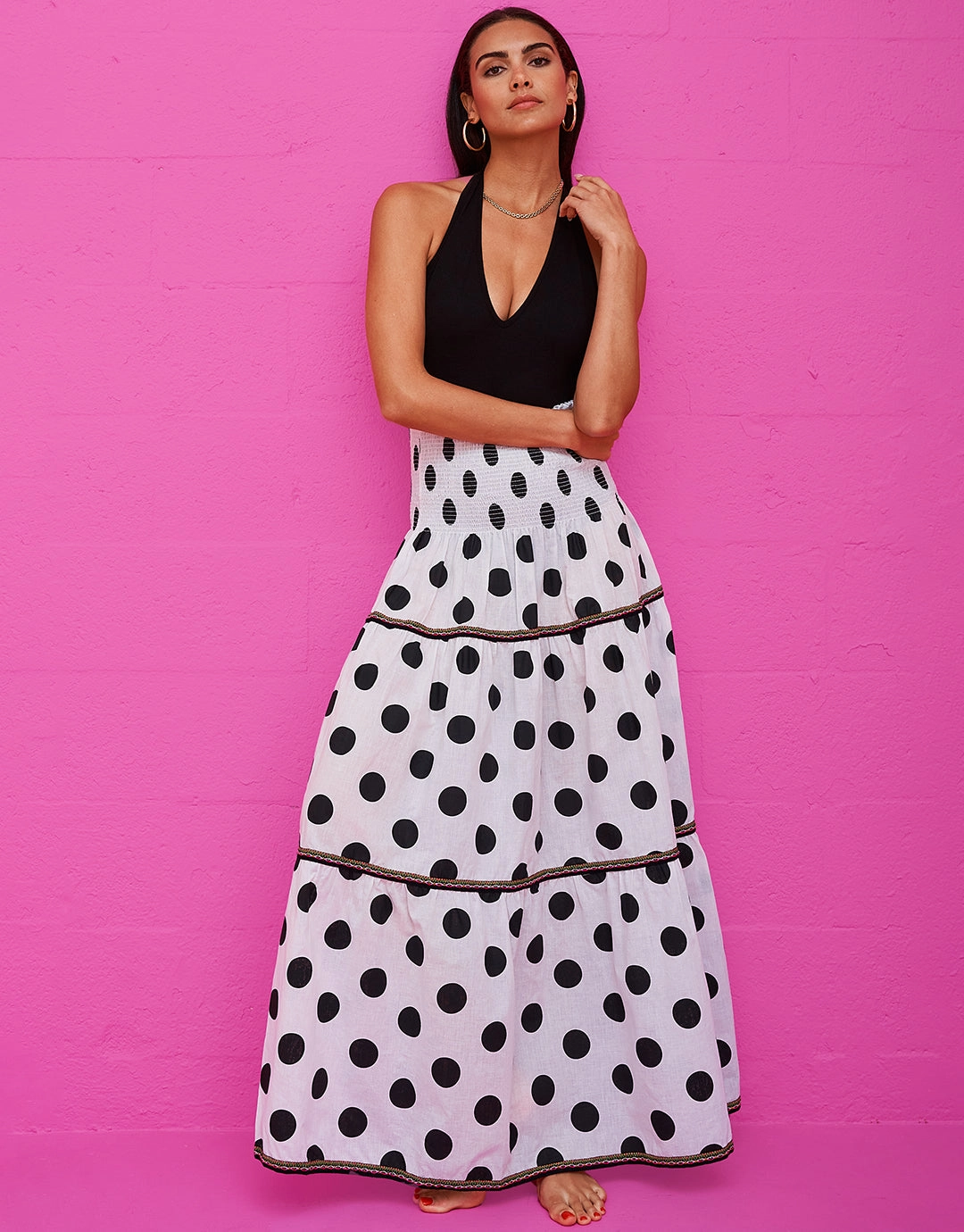 Polka Dot Strapless Dress  - White