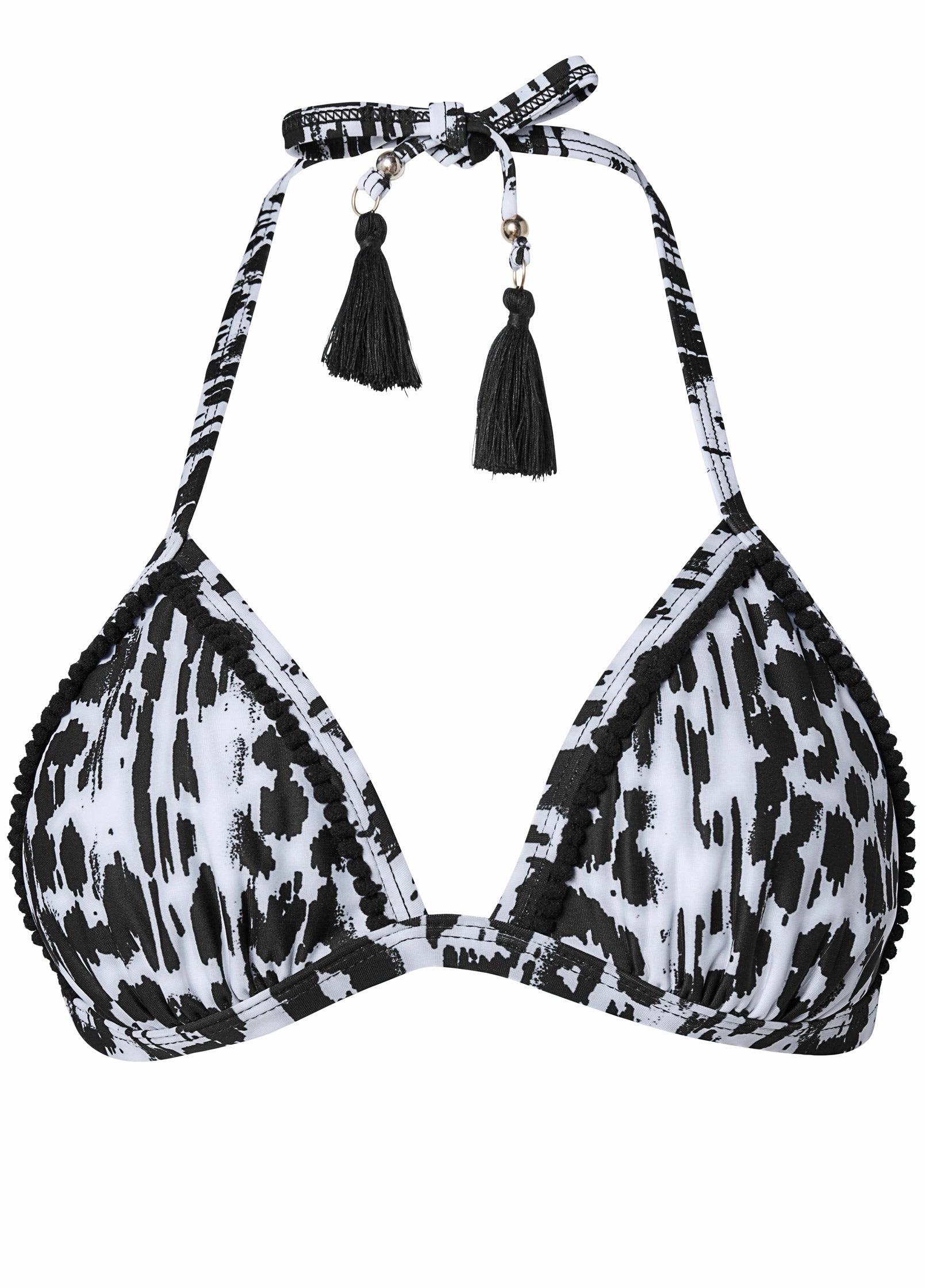 POM POM TRIANGLE BIKINI TOP - Alluring Leopard