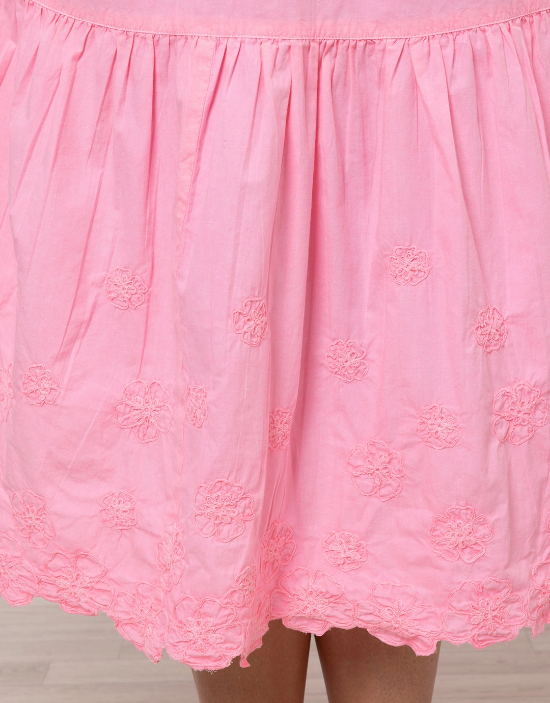 Poplin V-Neck Midi Dress with Cord Flower - Pink Grapefruit