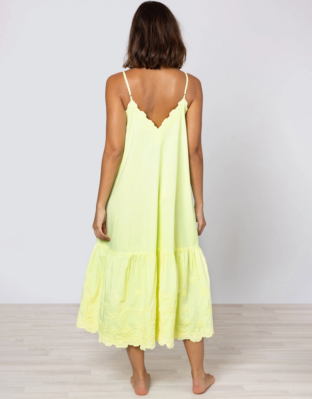Poplin V-Neck Midi Dress with Cord Flower - Sherbet Lemon