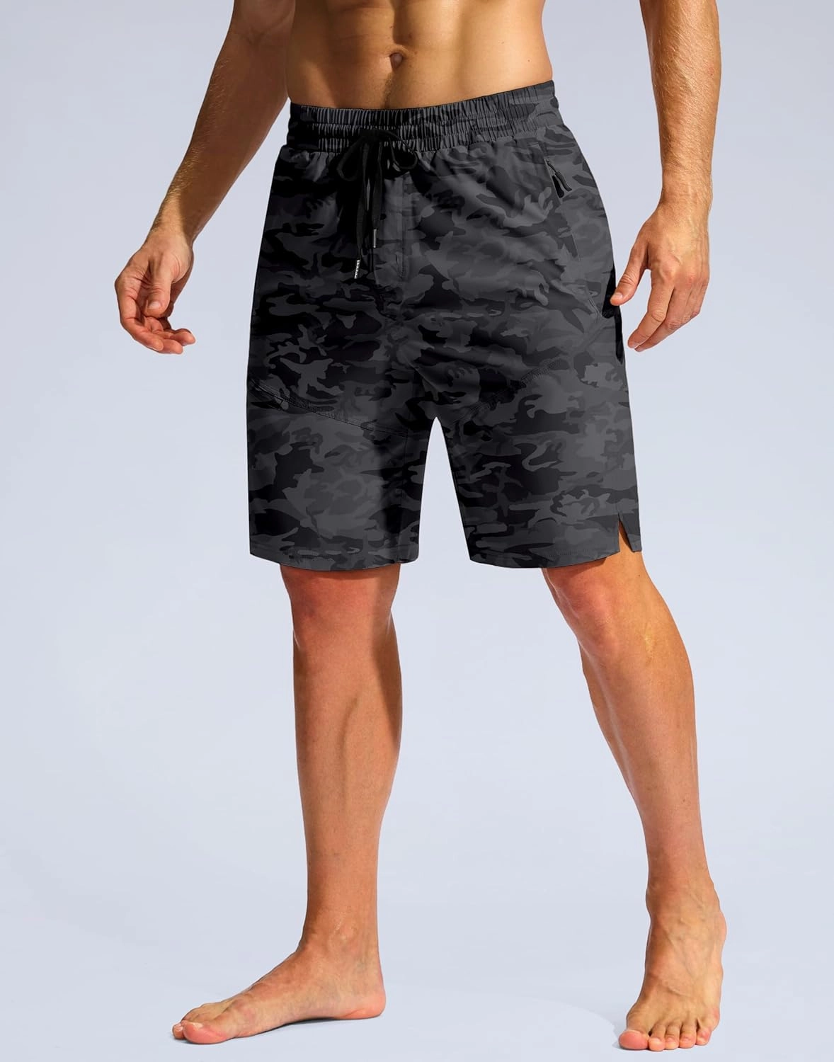Pudolla Men's Swim Trunks with Compression Liner Quick Dry 9" Board Shorts Bathing Suit with 3 Zipper Pockets