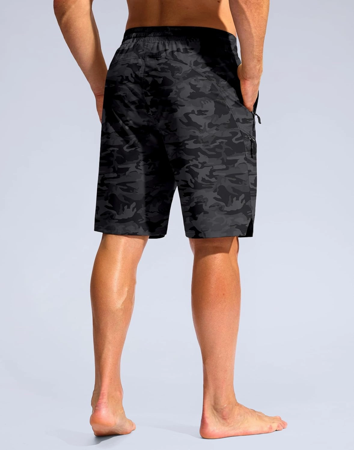 Pudolla Men's Swim Trunks with Compression Liner Quick Dry 9" Board Shorts Bathing Suit with 3 Zipper Pockets