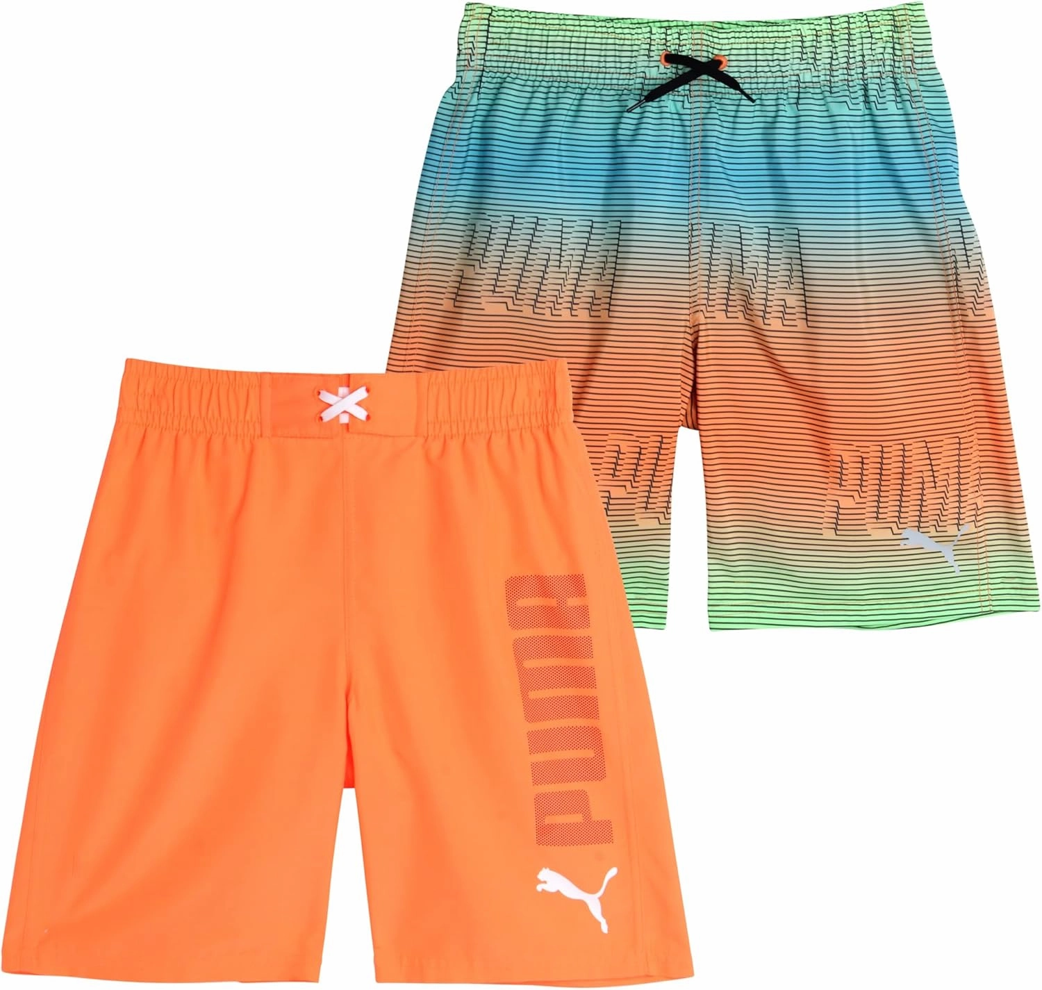 PUMA Boys Swim Trunks - 2 Pack Quick Dry Beach Bathing Suit Shorts for Boys with Breathable Mesh Lining (Sizes: S-XL)