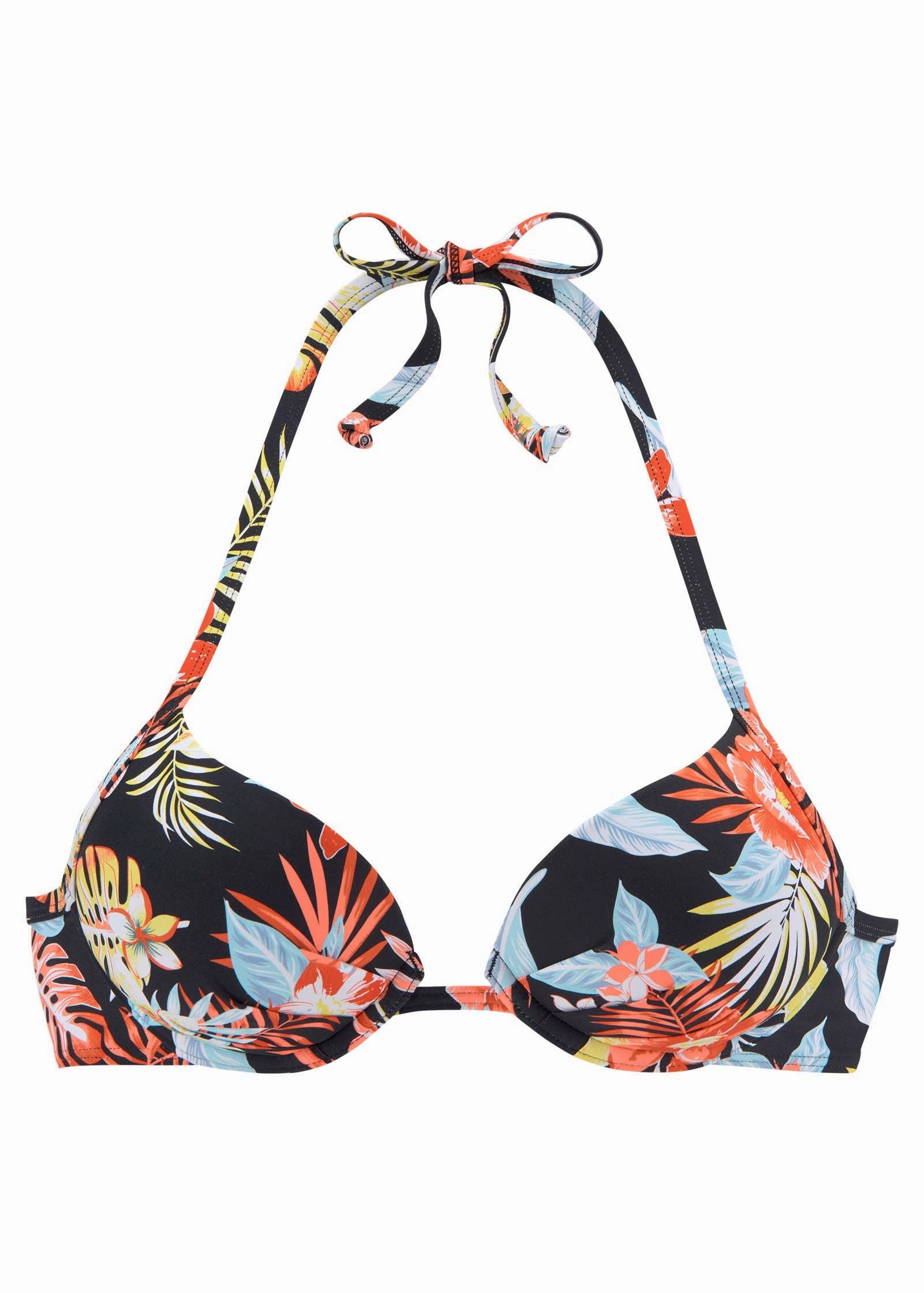 Push-Up Halter Top - Red & Yellow Tropic