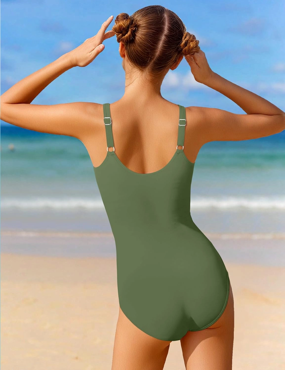 Qaoerde Girls Swimsuit One Piece Swimsuits Cutout Ruched Bathing Suits Adjustable Straps Tie Girls' Swimwear 9-16Y