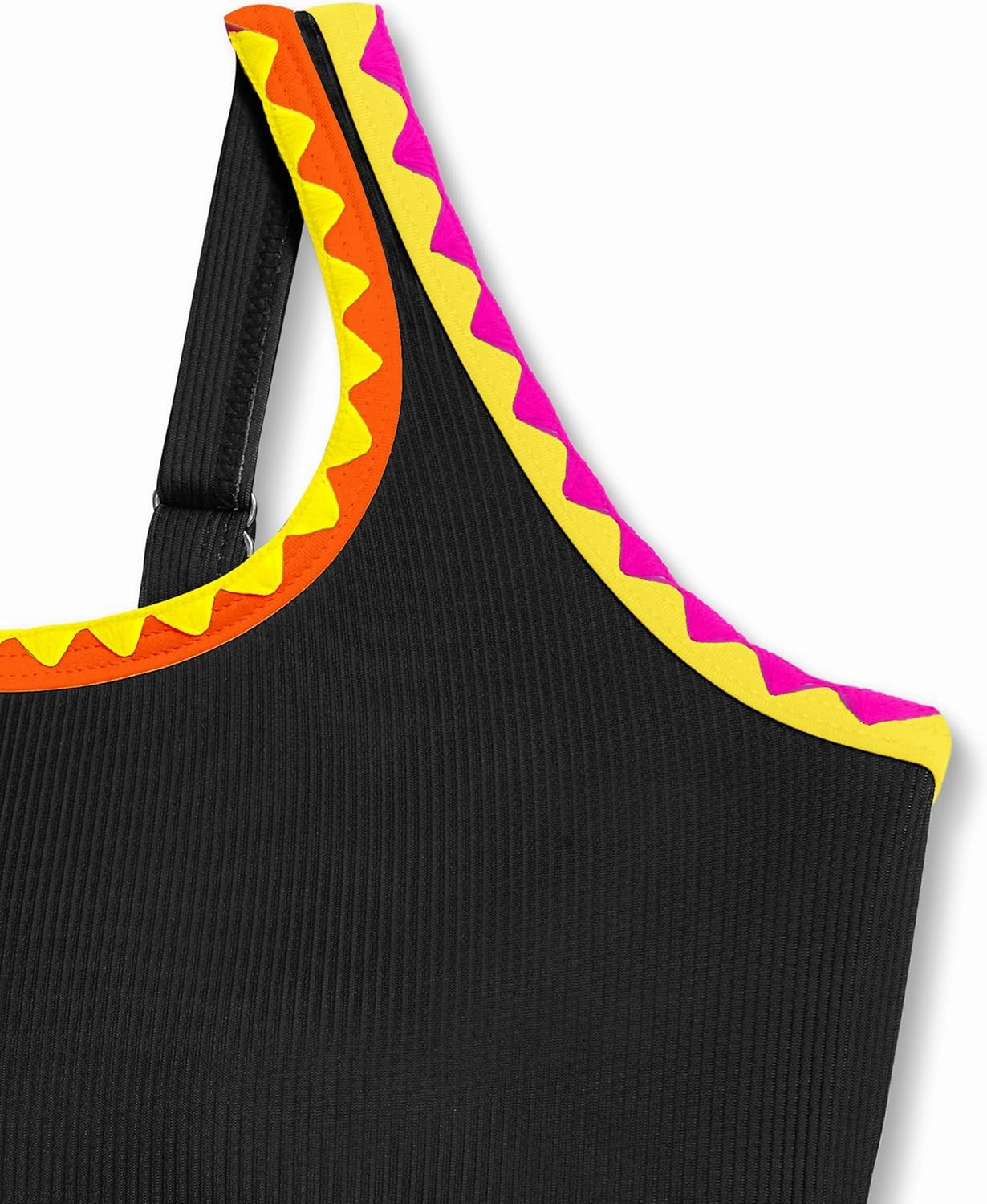 Qaoerde Girls Swimsuit One Piece Swimsuits Solid Color Bathing Suit Colorful Contrast Trim Adjustable Straps Swimwear 9-16Y