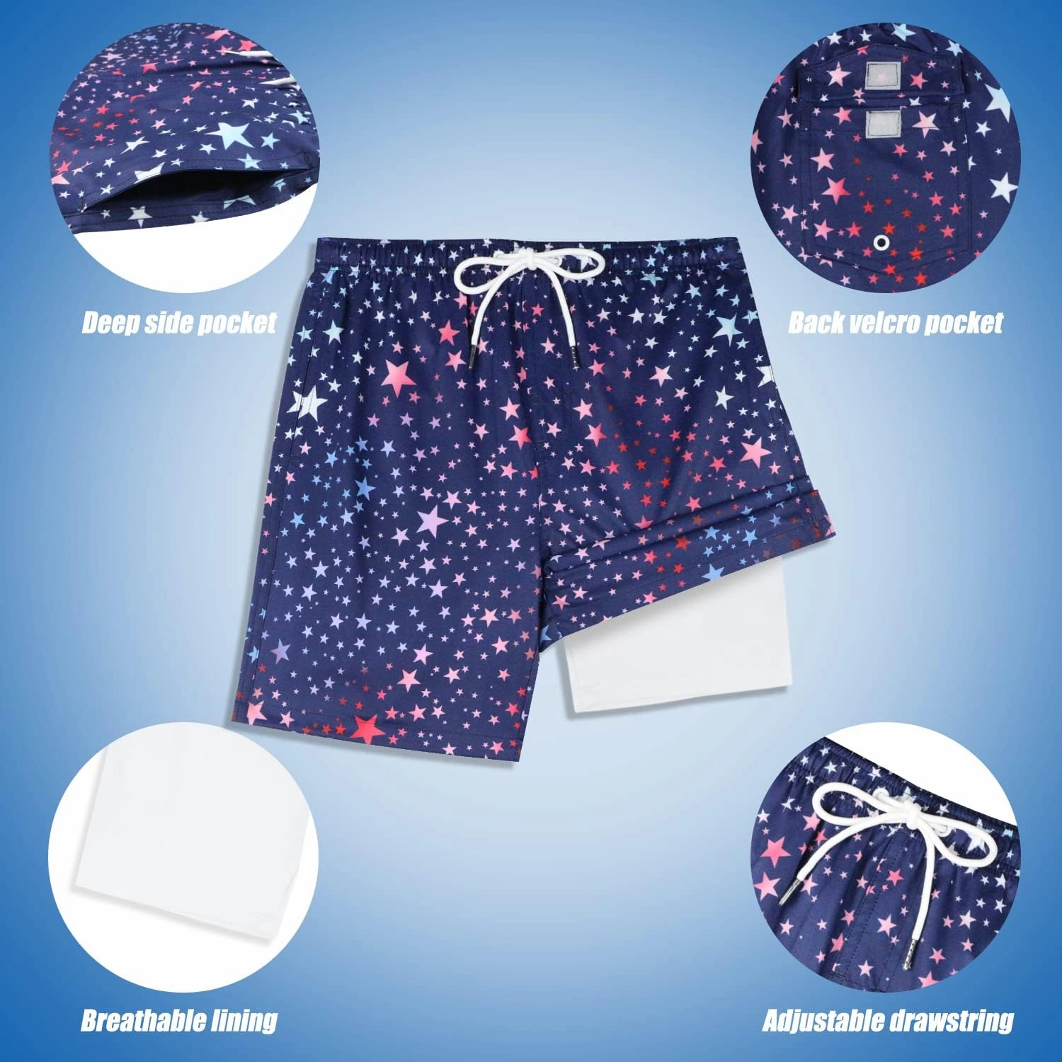 QRANSS Boys Swim Trunks with Compression Liner,No Mesh Anti-Chafing Comfy Swimming Trunks with Boxer Brief Liner,Size 6-20