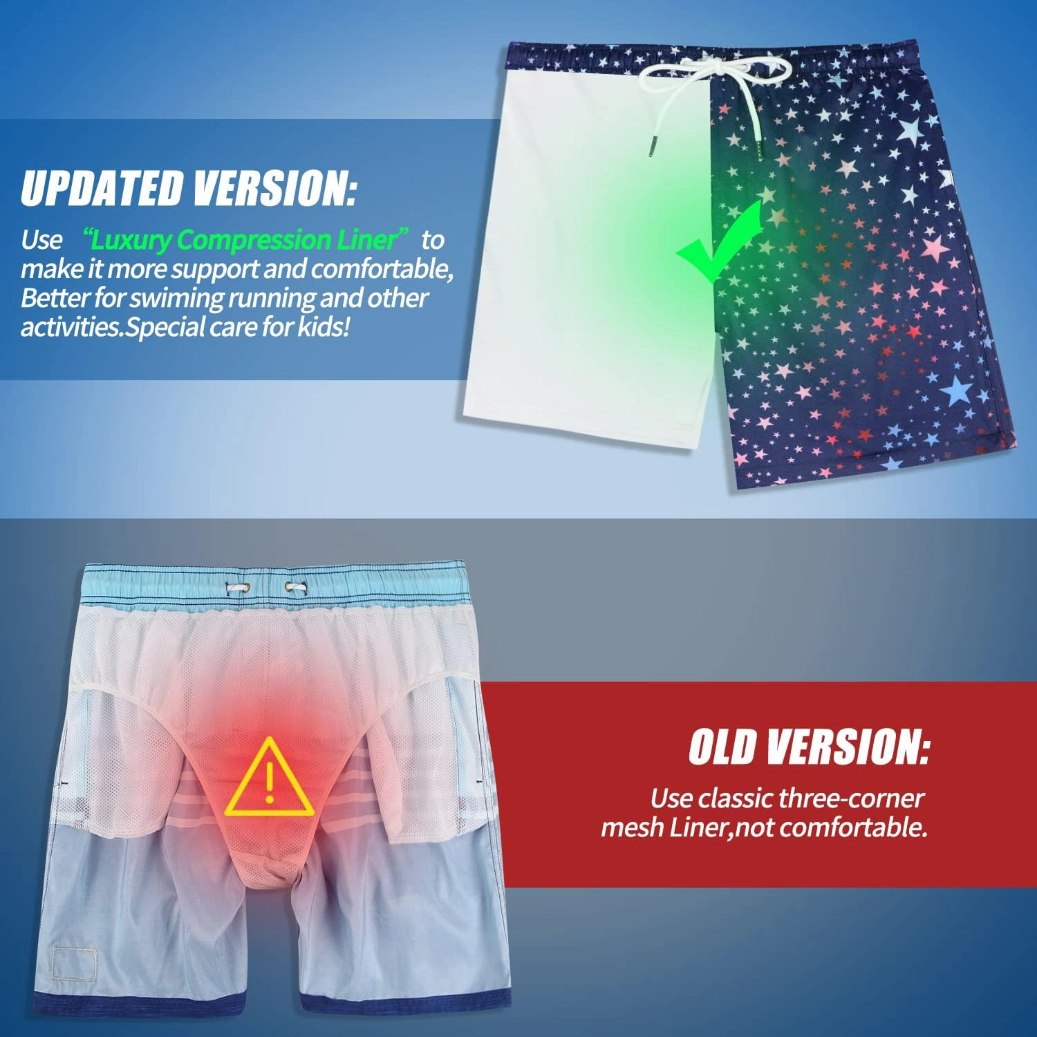 QRANSS Boys Swim Trunks with Compression Liner,No Mesh Anti-Chafing Comfy Swimming Trunks with Boxer Brief Liner,Size 6-20