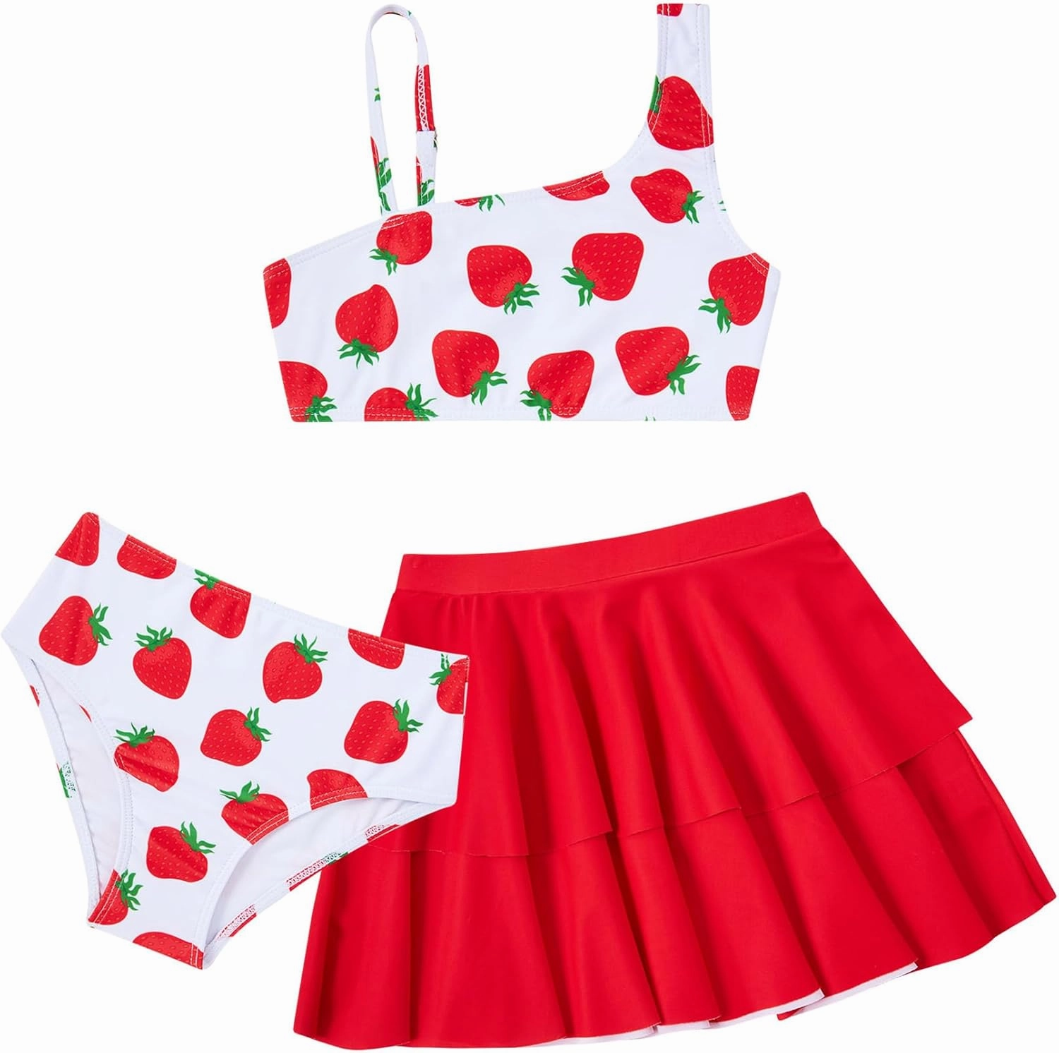 RAISEVERN Girls Swimsuit 3 Piece Bathing Suits Cute Quick Dry Bikini Tankini Sets with Cover Ups Beach Skirt for 5-12 Years