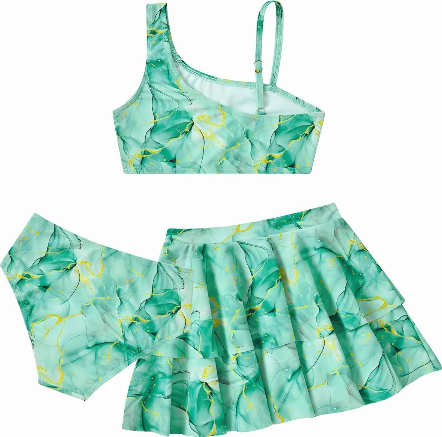 RAISEVERN Girls Swimsuit 3 Piece Bathing Suits Cute Quick Dry Bikini Tankini Sets with Cover Ups Beach Skirt for 5-12 Years