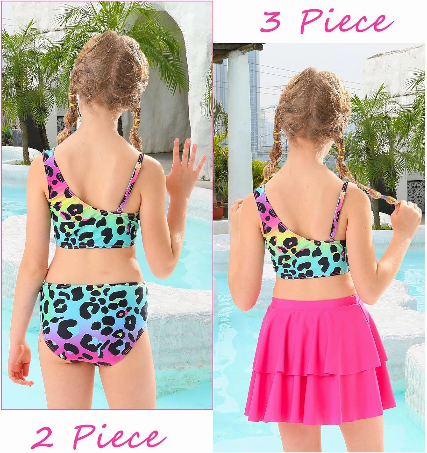 RAISEVERN Girls Swimsuit 3 Piece Bathing Suits Cute Quick Dry Bikini Tankini Sets with Cover Ups Beach Skirt for 5-12 Years
