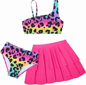 RAISEVERN Girls Swimsuit 3 Piece Bathing Suits Cute Quick Dry Bikini Tankini Sets with Cover Ups Beach Skirt for 5-12 Years