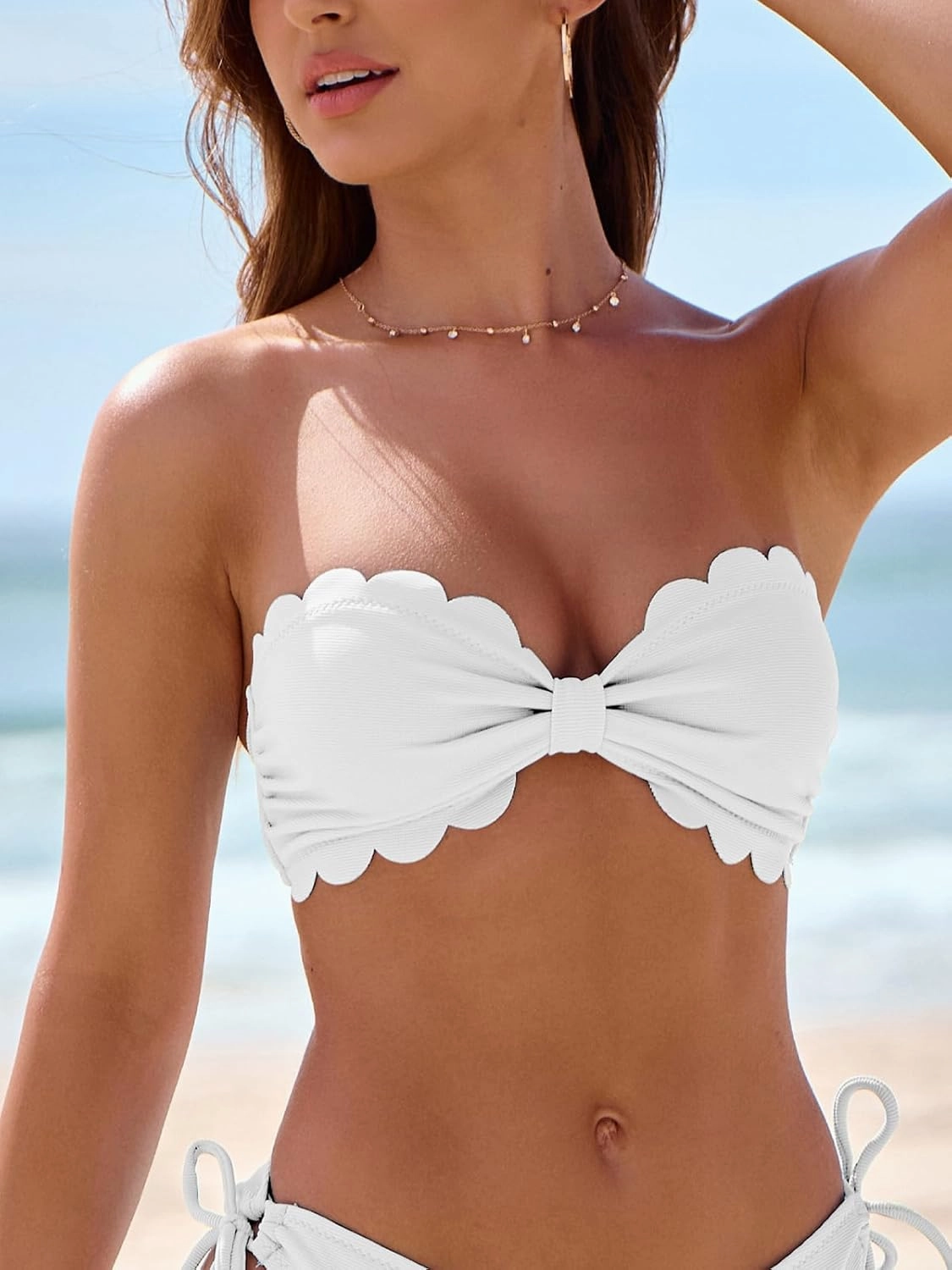 Rajputana Womens Wavy Edge Bandeau Bikini Top Only Tie Back Strapless Swimsuit Bathing Tops
