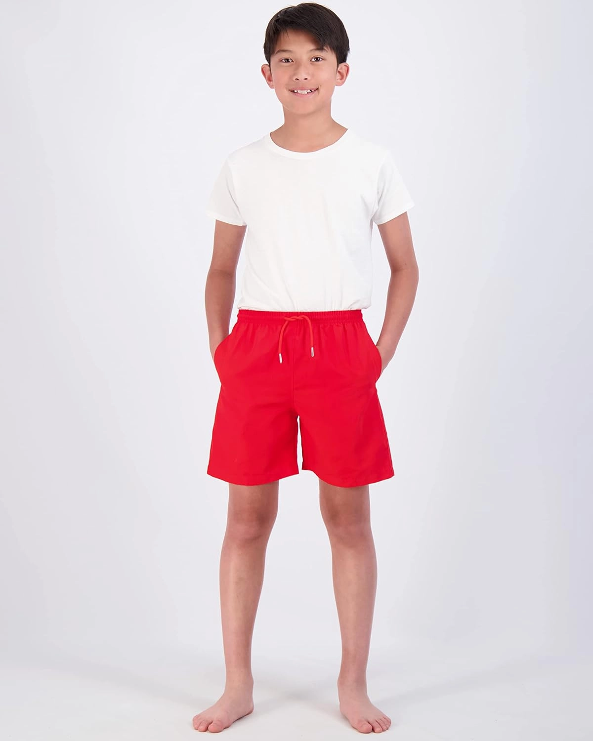 Real Essentials 3-Pack: Boy's Swim Board Shorts Trunks with Drawstring Beach UPF Swimwear Surf Swimming Short for Boys